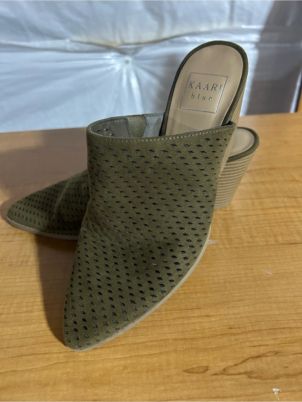 Kaari Blue Tan Perforated Pointed Toe Mule